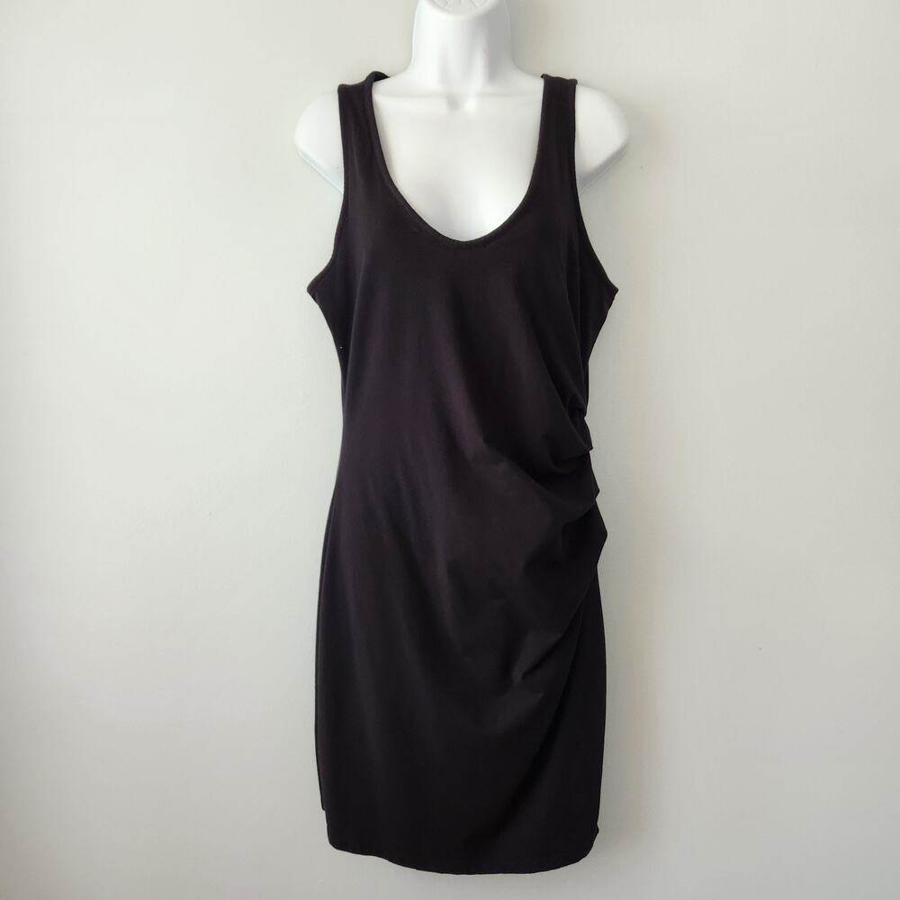 Athleta Tank Dress Women's L Black Ruched Knit Travel Beach Minimalist Goth Chic